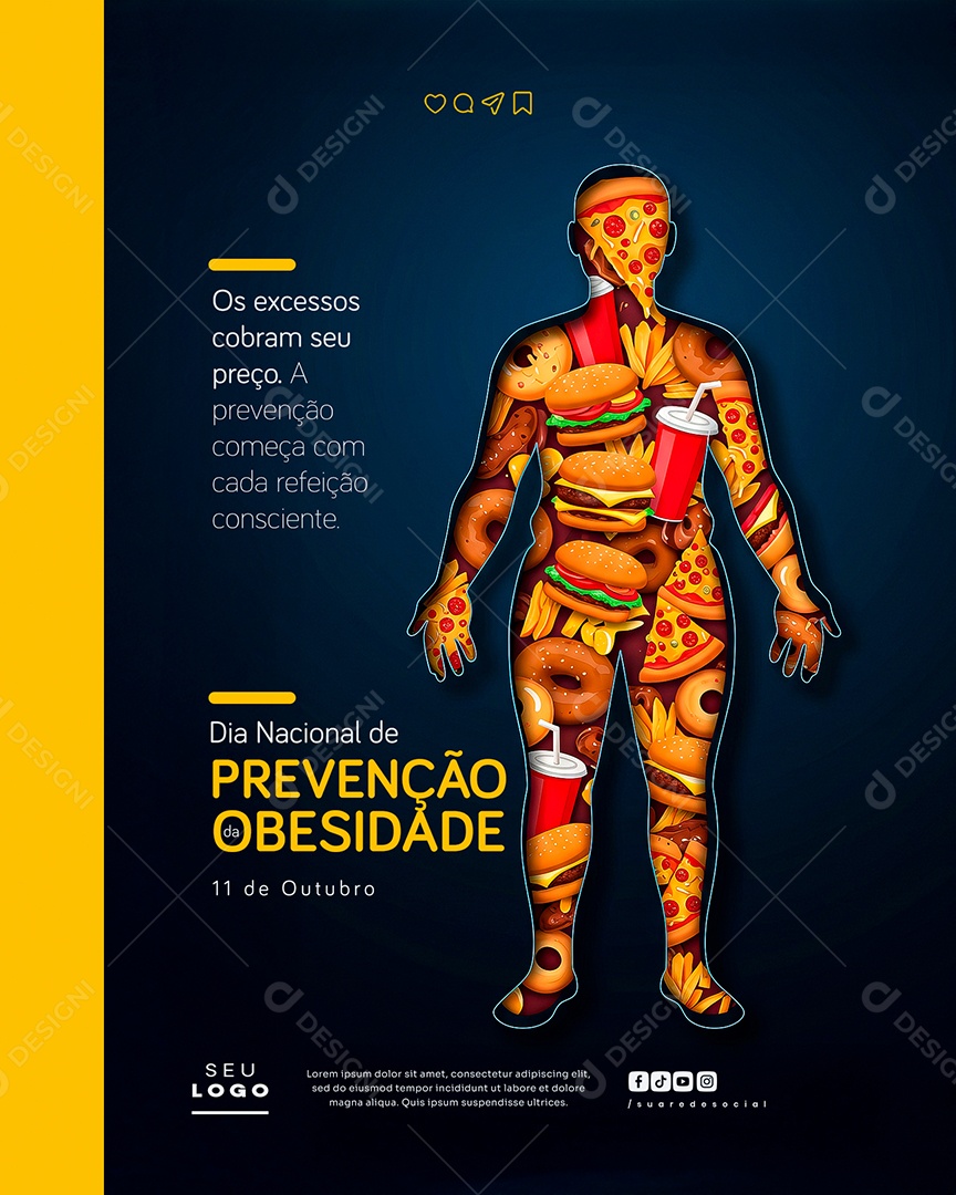 Dia de Prevenção da Obesidade 11 de Outubro Social Media PSD Editável