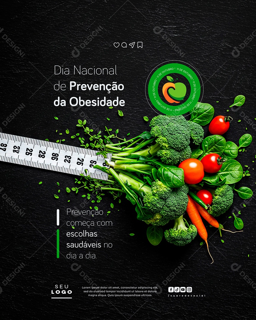 Dia de Prevenção da Obesidade 11 de Outubro Social Media PSD Editável