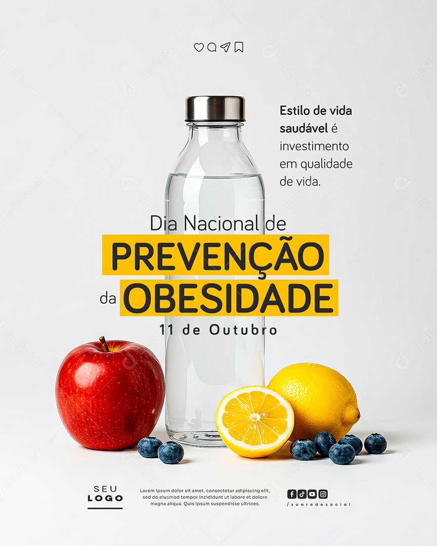 Dia de Prevenção da Obesidade 11 de Outubro Social Media PSD Editável
