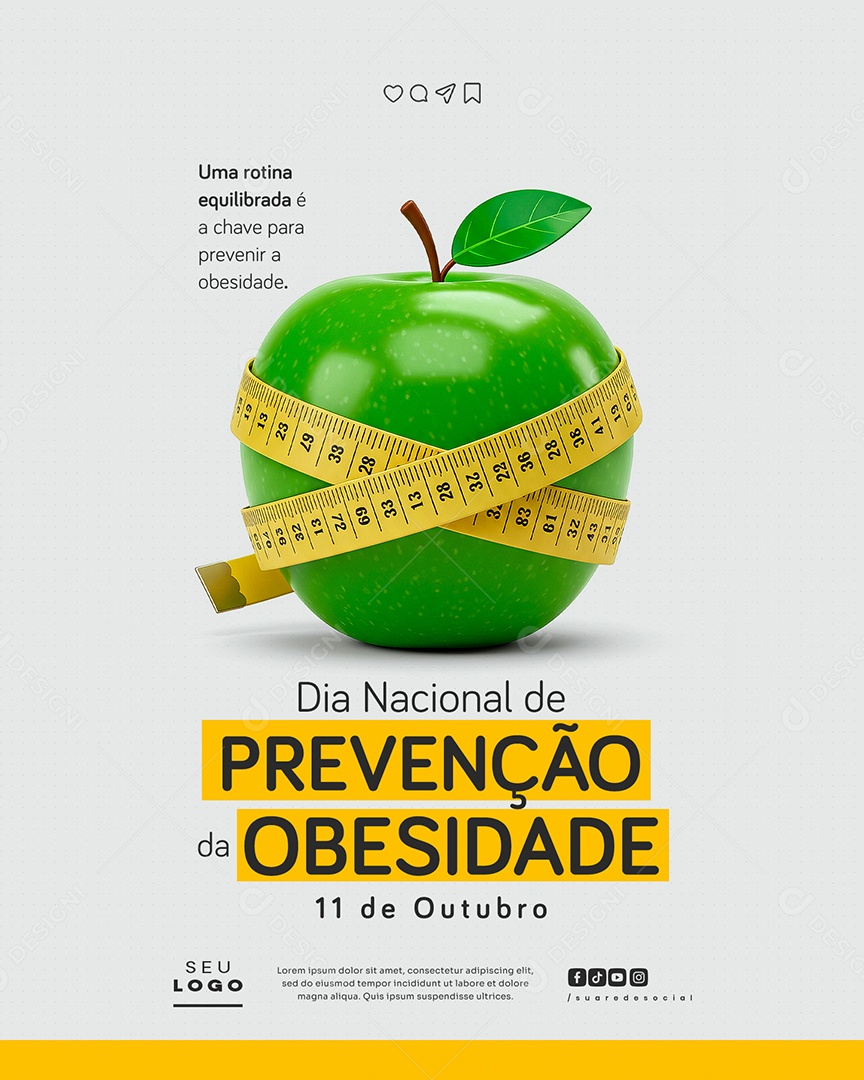 Dia de Prevenção da Obesidade 11 de Outubro Social Media PSD Editável