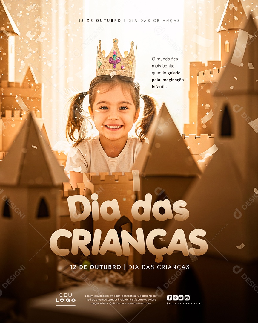 Dia das Crianças 12 de Outubro o Mundo Fica Mais Bonito Quando Guiado Pela Imaginação Infantil Social Media PSD Editável