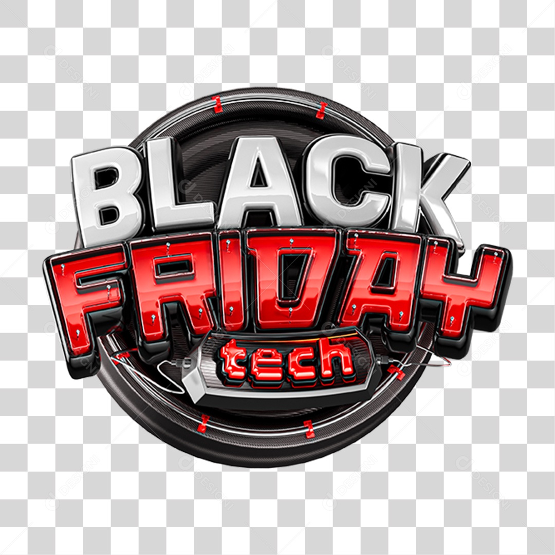 Arte Black Friday Tech Vermelho com Brilho Realista em Estilo Moderno PNG Transparente