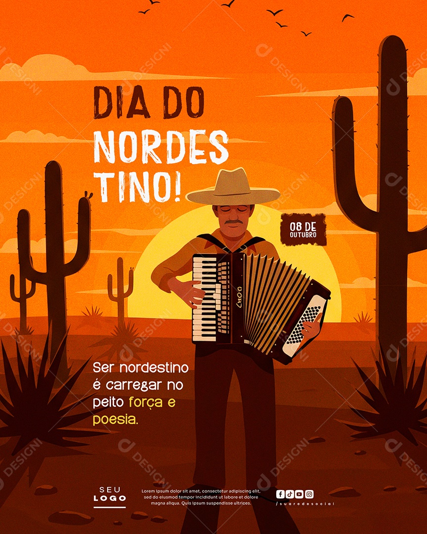 Dia do Nordestino 08 de Outubro Força e Poesia Social Media PSD Editável