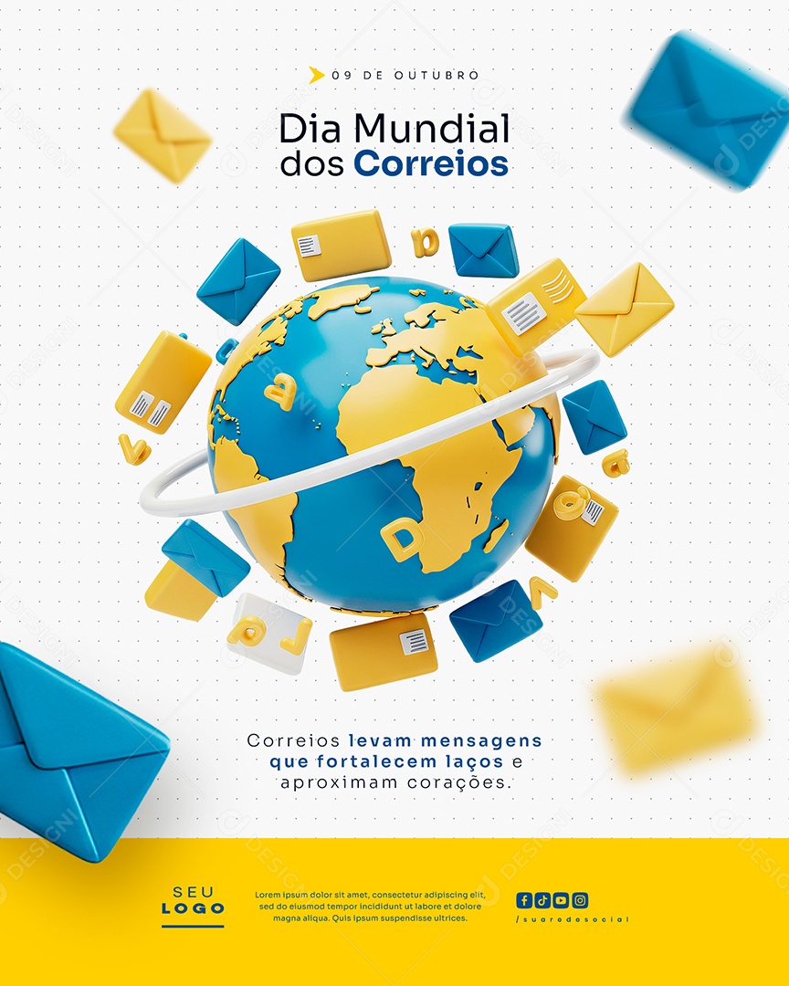 Dia Mundial dos Correios 09 de Outubro Social Media PSD Editável