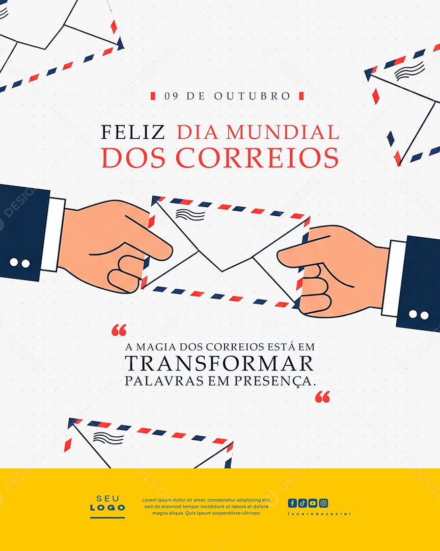 Dia Mundial dos Correios 09 de Outubro Social Media PSD Editável