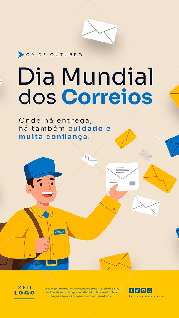 Story Dia Mundial dos Correios 09 de Outubro Onde Há Social Media PSD Editável