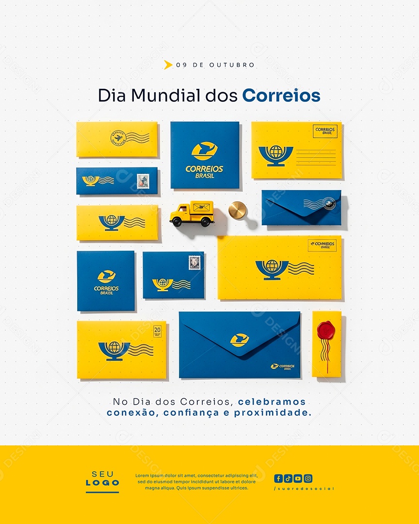 Dia Mundial dos Correios 09 de Outubro Social Media PSD Editável