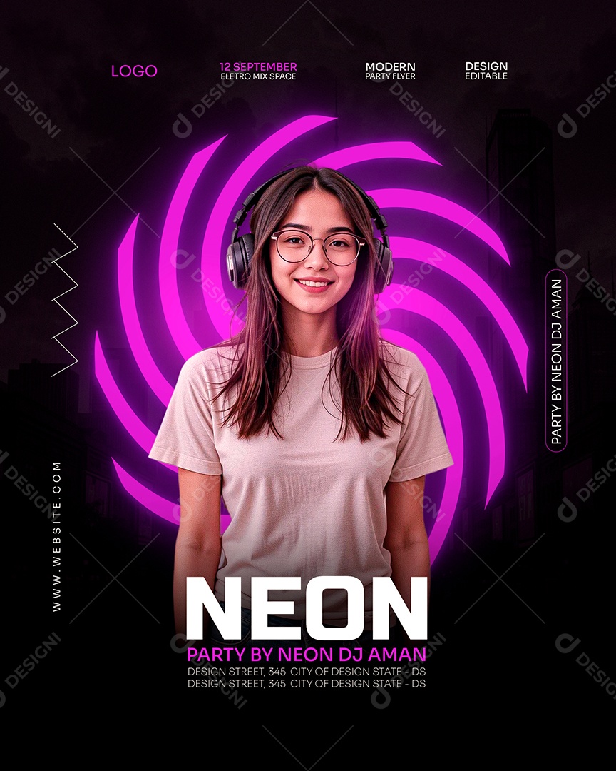 Feed Flyer Neon Roxo Social Media PSD Editável