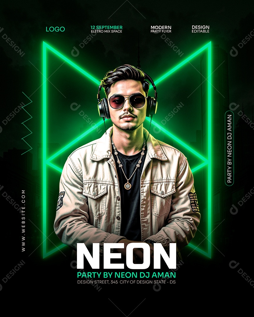 Feed Flyer Neon Social Media PSD Editável