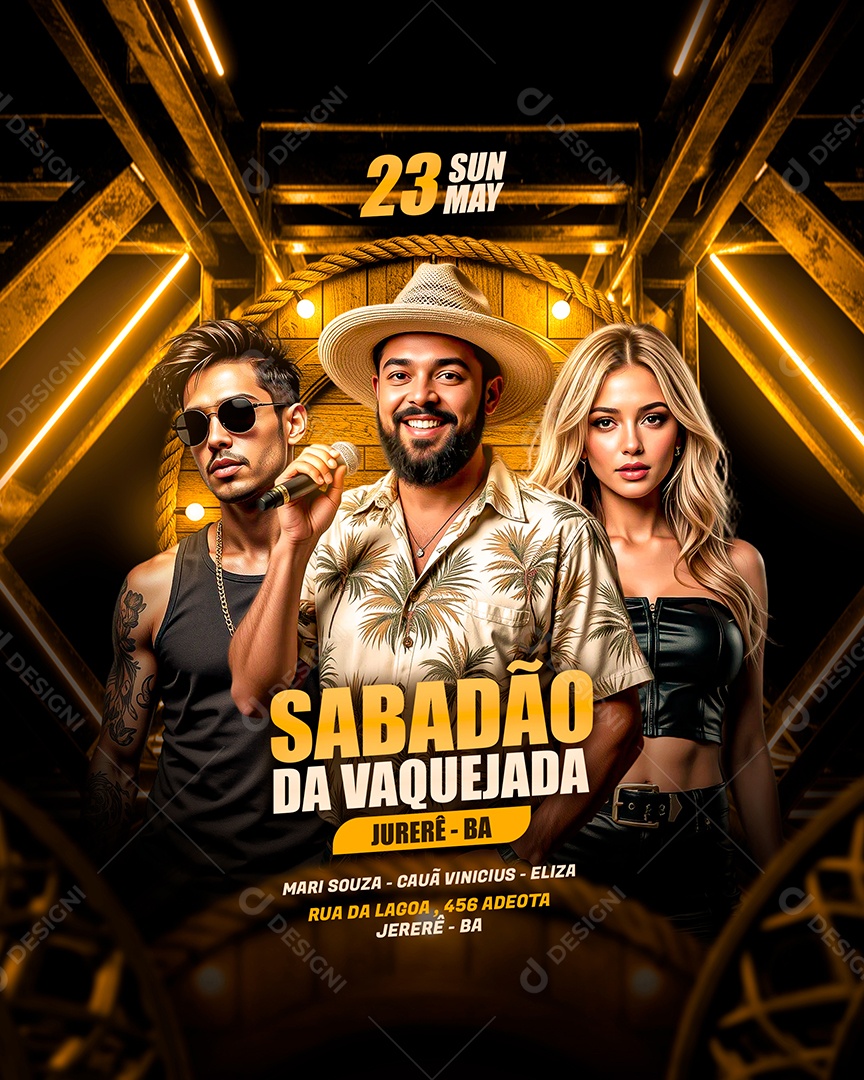 Feed Flyer Sabadão da Vaquejada Amarelo Social Media PSD Editável