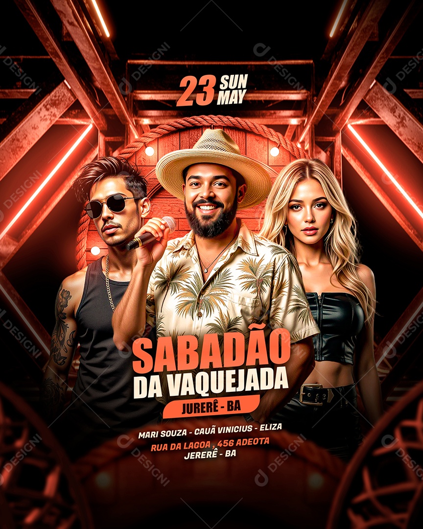 Feed Flyer Sabadão da Vaquejada Vermelho Social Media PSD Editável