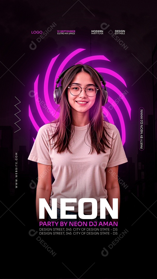 Story Flyer Neon Roxo Social Media PSD Editável