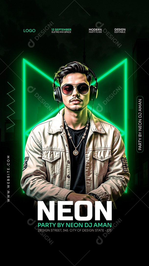 Story Flyer Neon Social Media PSD Editável