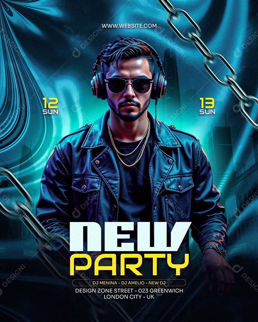 Story Flyer New Party Azul Social Media PSD Editável