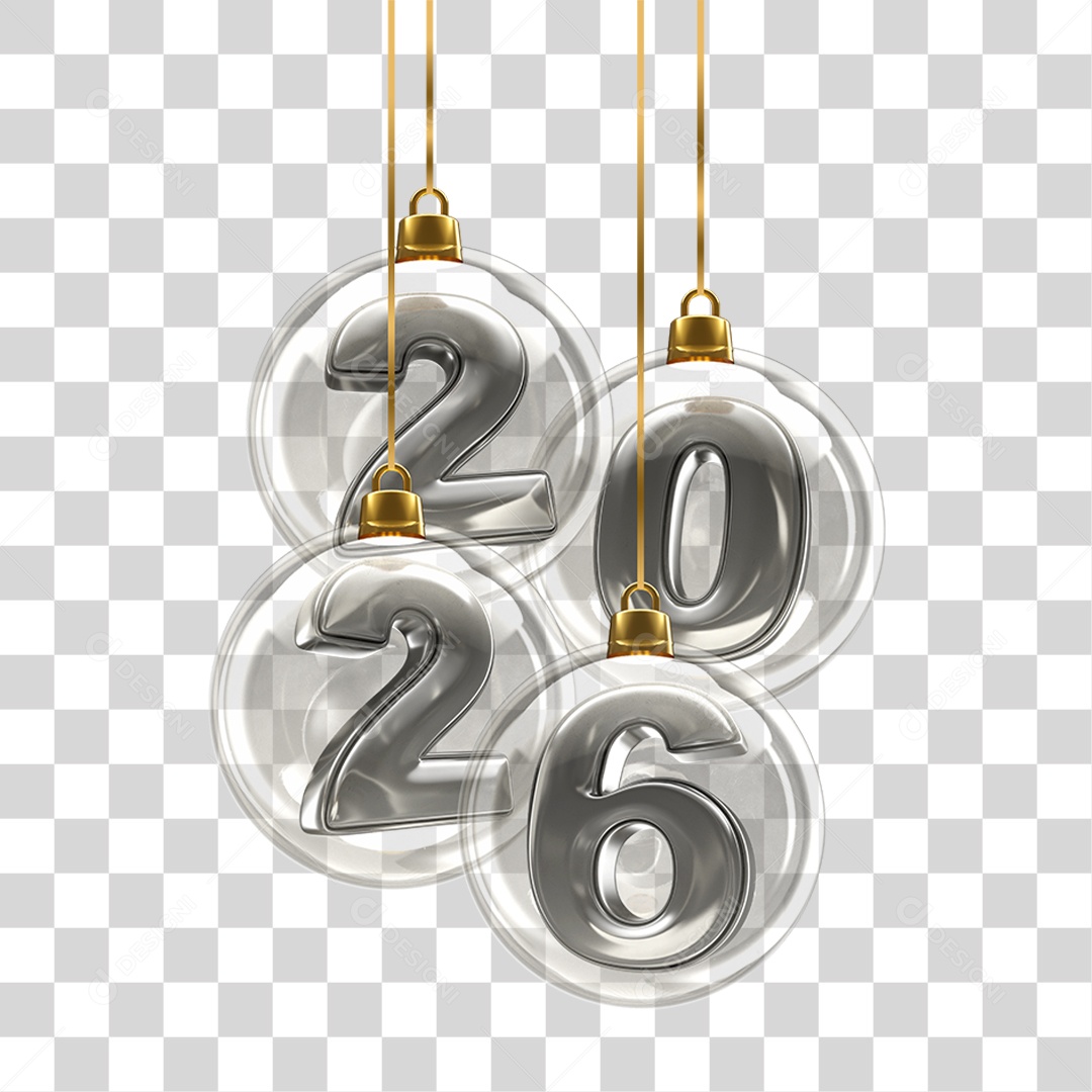 Números Prateados 2026 de Ano Novo PNG Transparente