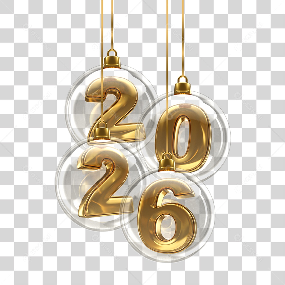 Enfeites Natalinos com Números 2026 PNG Transparente
