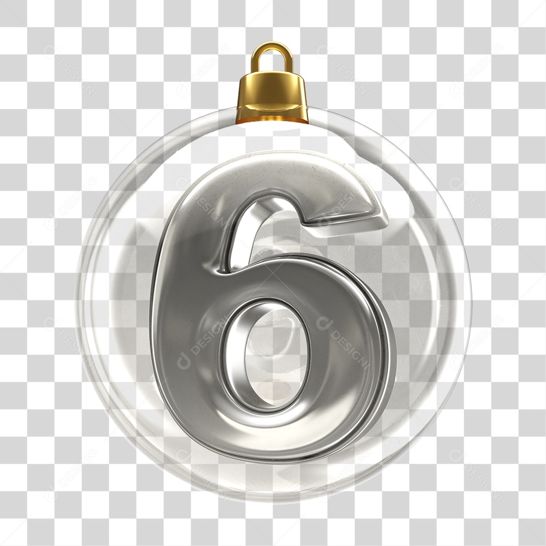Enfeite Natalino com Número 6 Prateado PNG Transparente