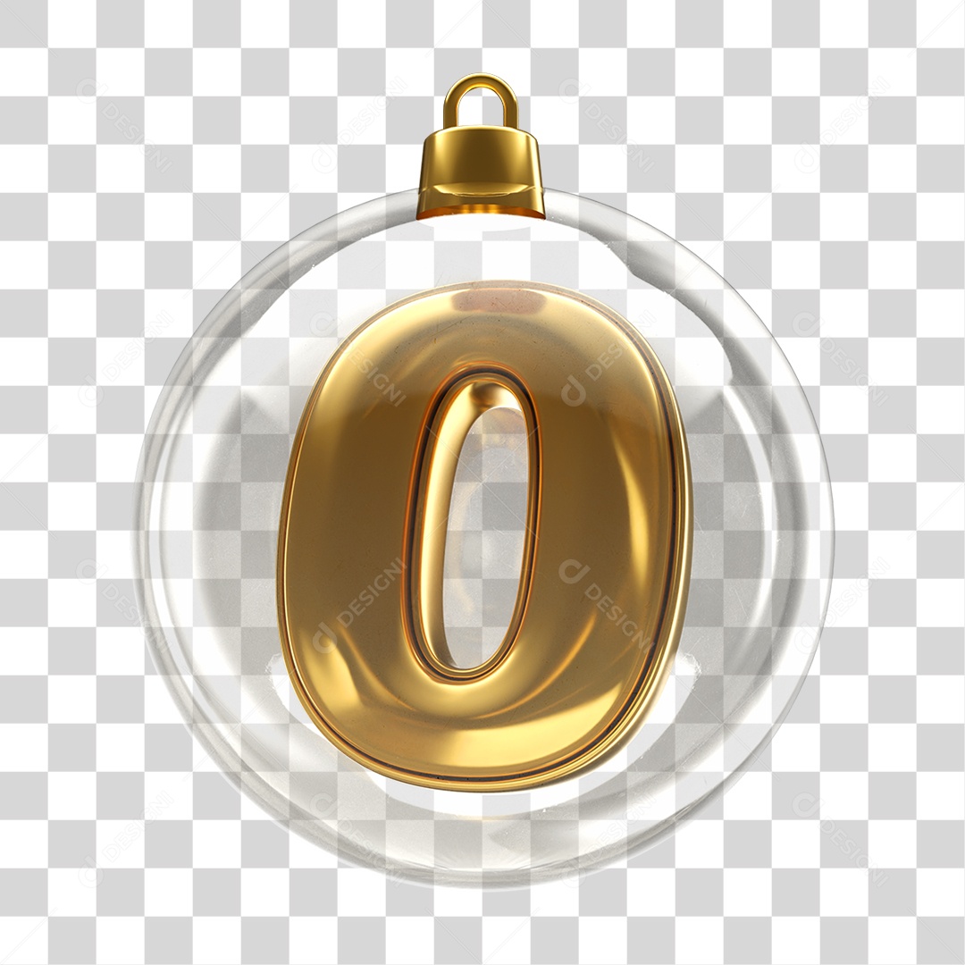 Enfeite Natalino com Número 0 Dourado PNG Transparente