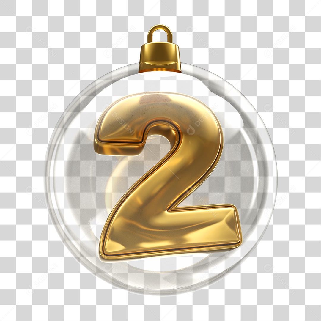 Enfeite Natalino com Número 2 Dourado PNG Transparente
