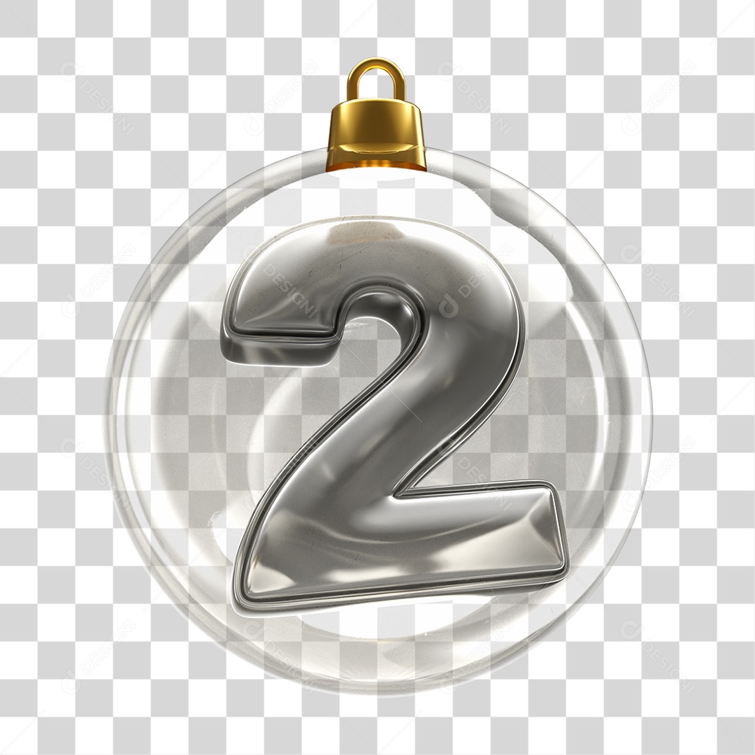 Enfeite Natalino Metálico com Número 2 Prateado PNG Transparente
