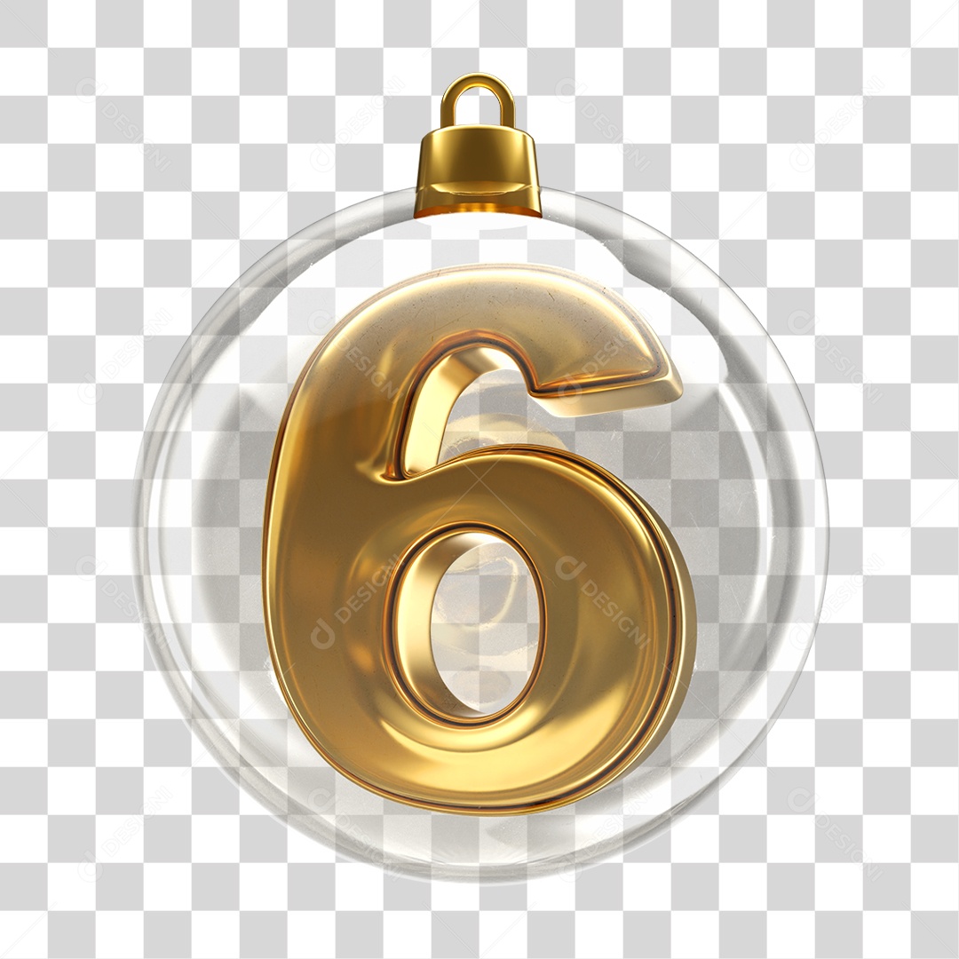 Enfeite Natalino com Número 6 Dourado PNG Transparente