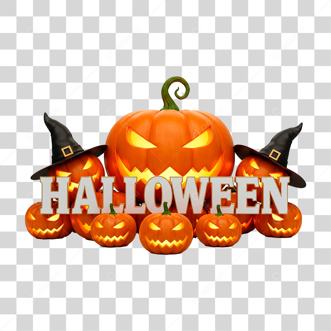 Selo 3D Halloween para Composição PNG Transparente