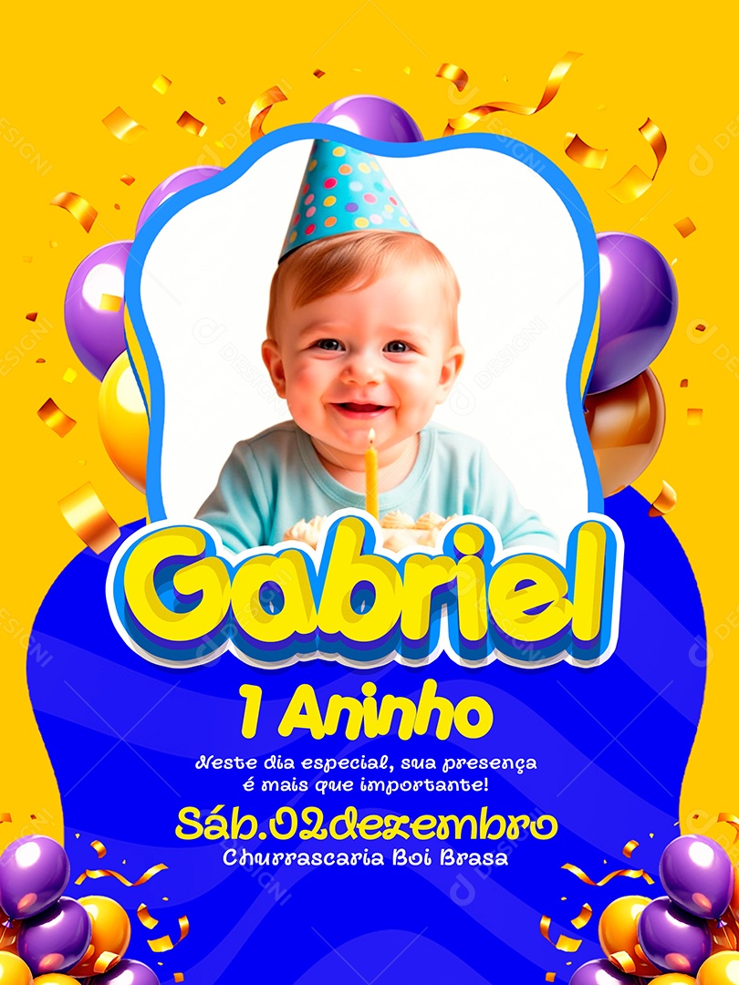 Convite de Aniversário 1 Aninho Social Media PSD Editável