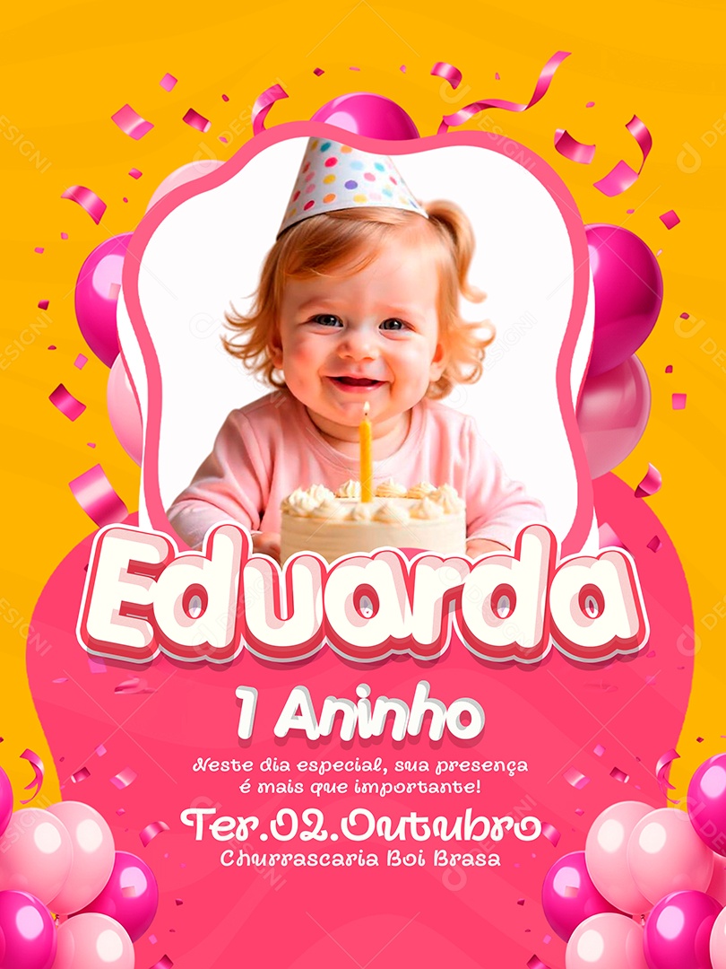 Convite de Aniversário 1 Aninho Social Media PSD Editável