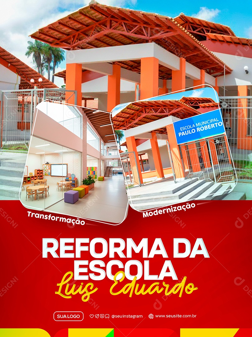 Reforma da Escola Prefeitura Social Media PSD Editável