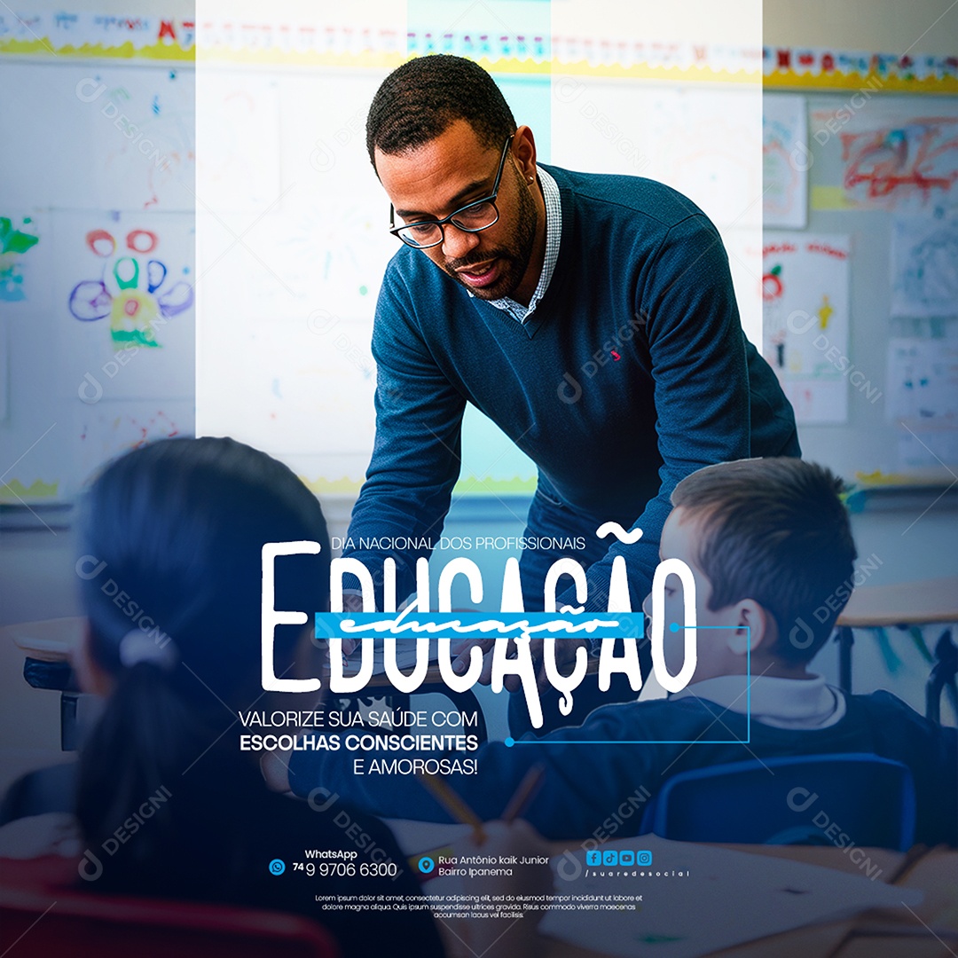 Dia Nacional dos Profissionais de Educação 6 de Agosto Social Media PSD Editável