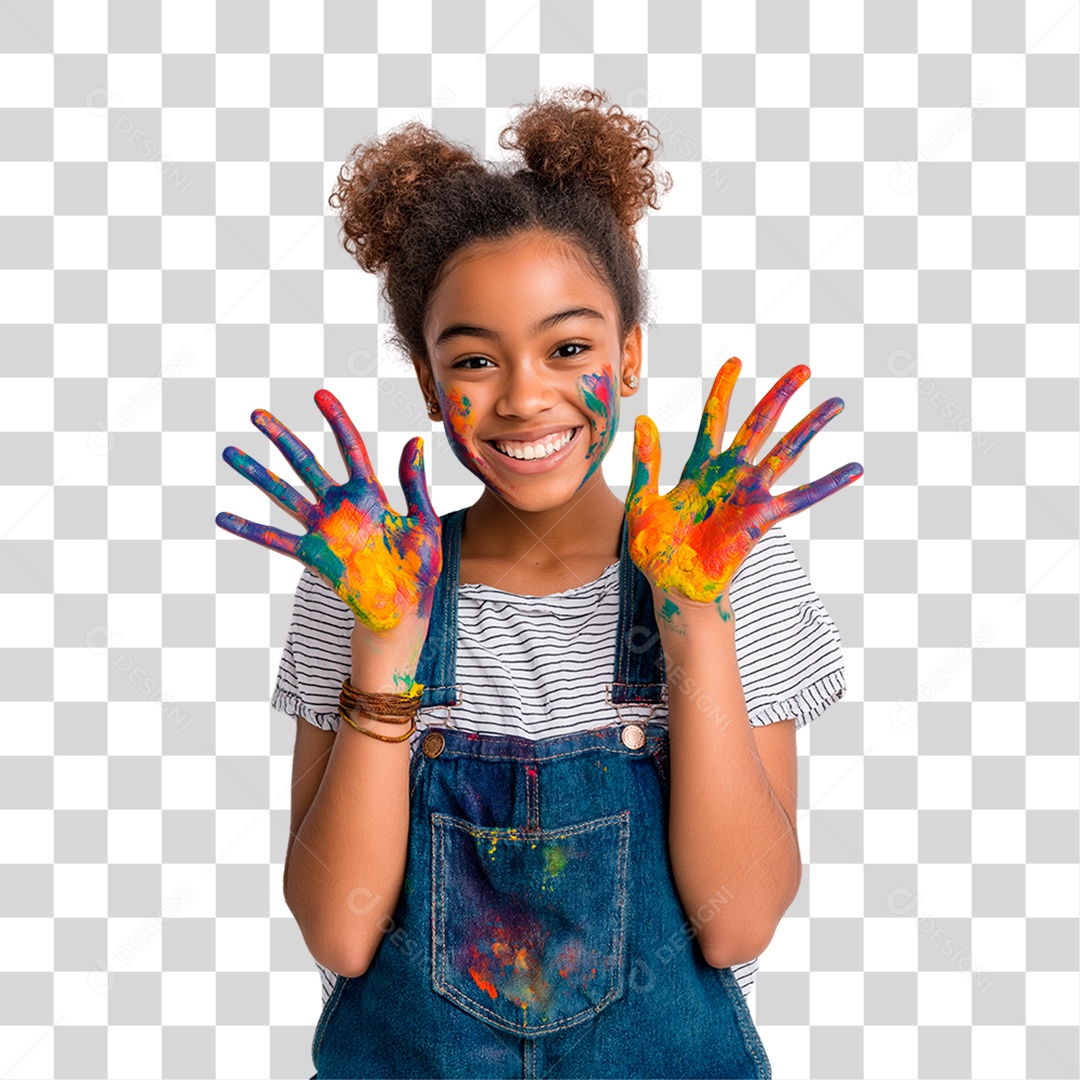 Menina com as Mãos Colorida PNG Transparente