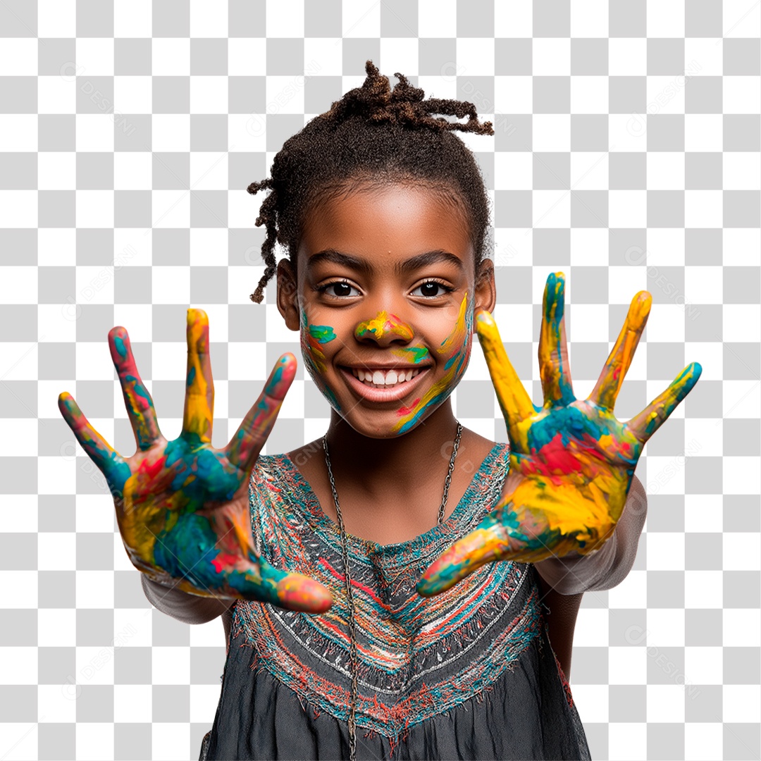 Menina com as Mãos Pintadas PNG Transparente