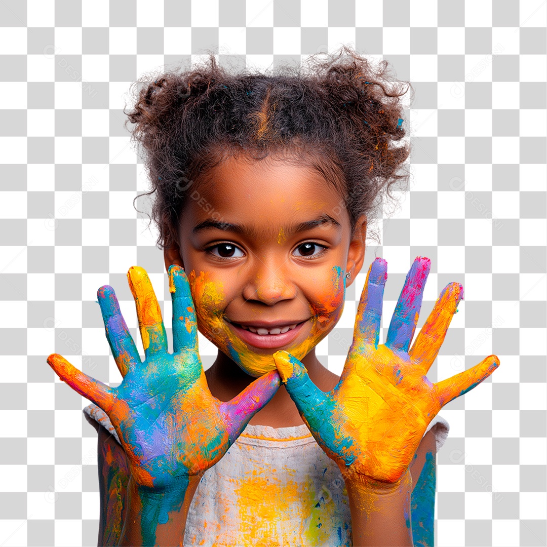 Menina com as Mãos Pintadas PNG Transparente