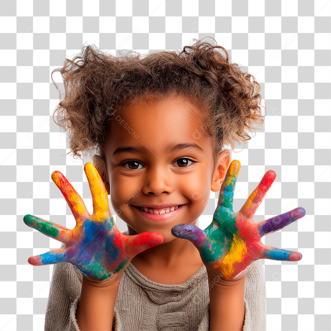 Menina com as Mãos Colorida PNG Transparente