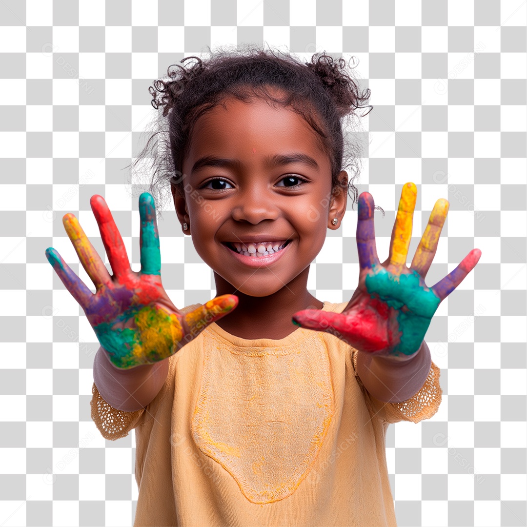 Menina com as Mãos Pintadas PNG Transparente