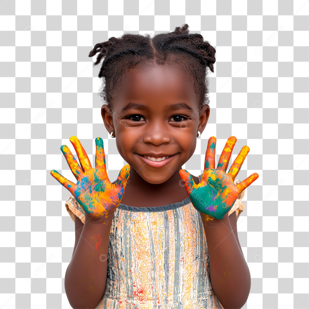 Menina com as Mãos Pintadas PNG Transparente