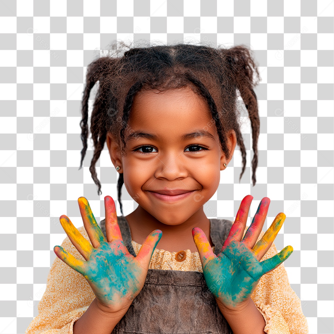 Menina Negra com as Mãos Pintadas PNG Transparente