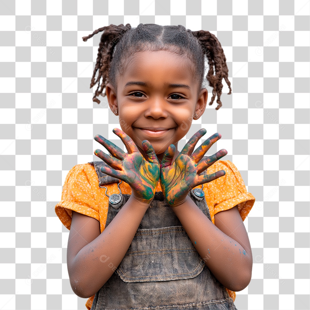 Menina com as Mãos Pintadas PNG Transparente