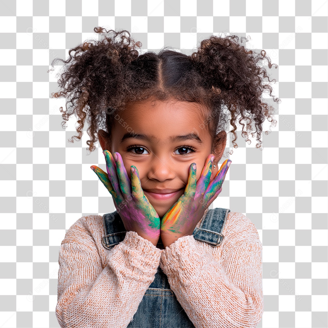 Menina com as Mãos Pintadas PNG Transparente