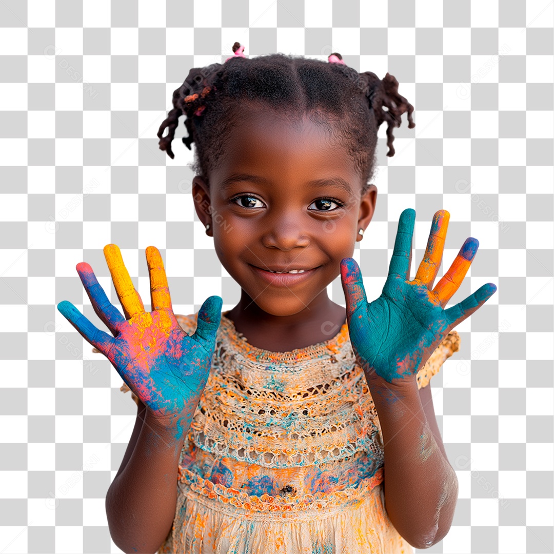 Menina Negra com as Mãos Pintadas PNG Transparente