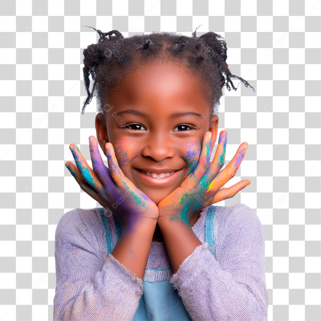 Menina com as Mãos Pintadas PNG Transparente