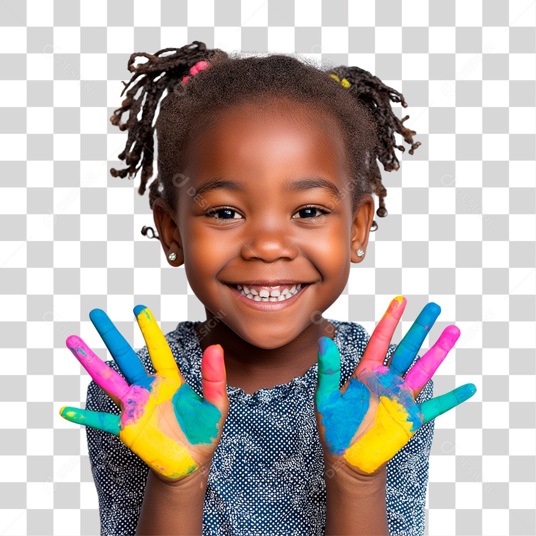 Menina com as Mãos Pintadas PNG Transparente