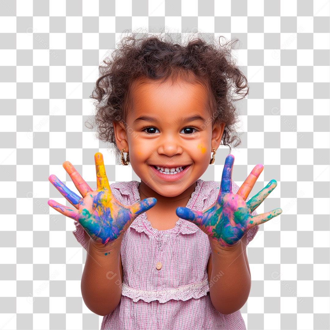 Menina com as Mãos Pintadas PNG Transparente
