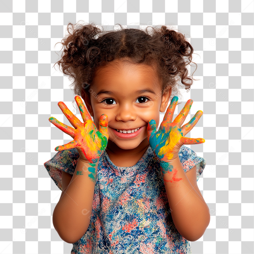 Menina com as Mãos Pintadas PNG Transparente