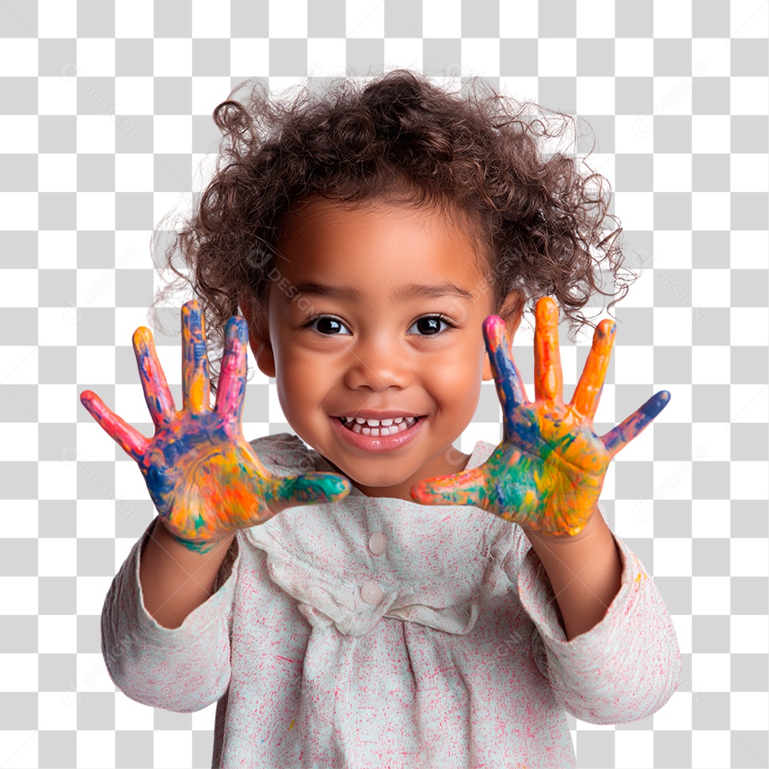 Menina com as Mãos Colorida PNG Transparente