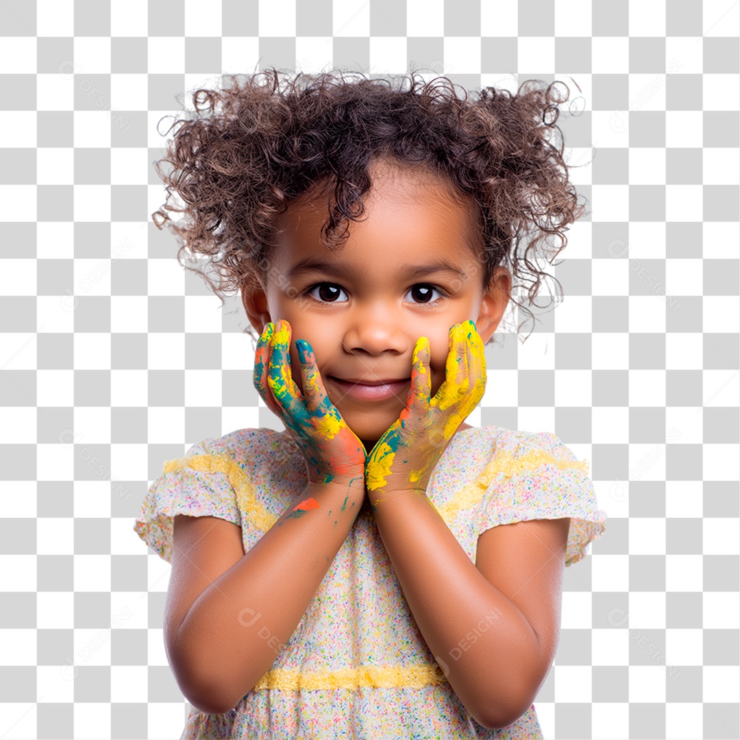 Menina Negra com as Mãos Pintadas PNG Transparente