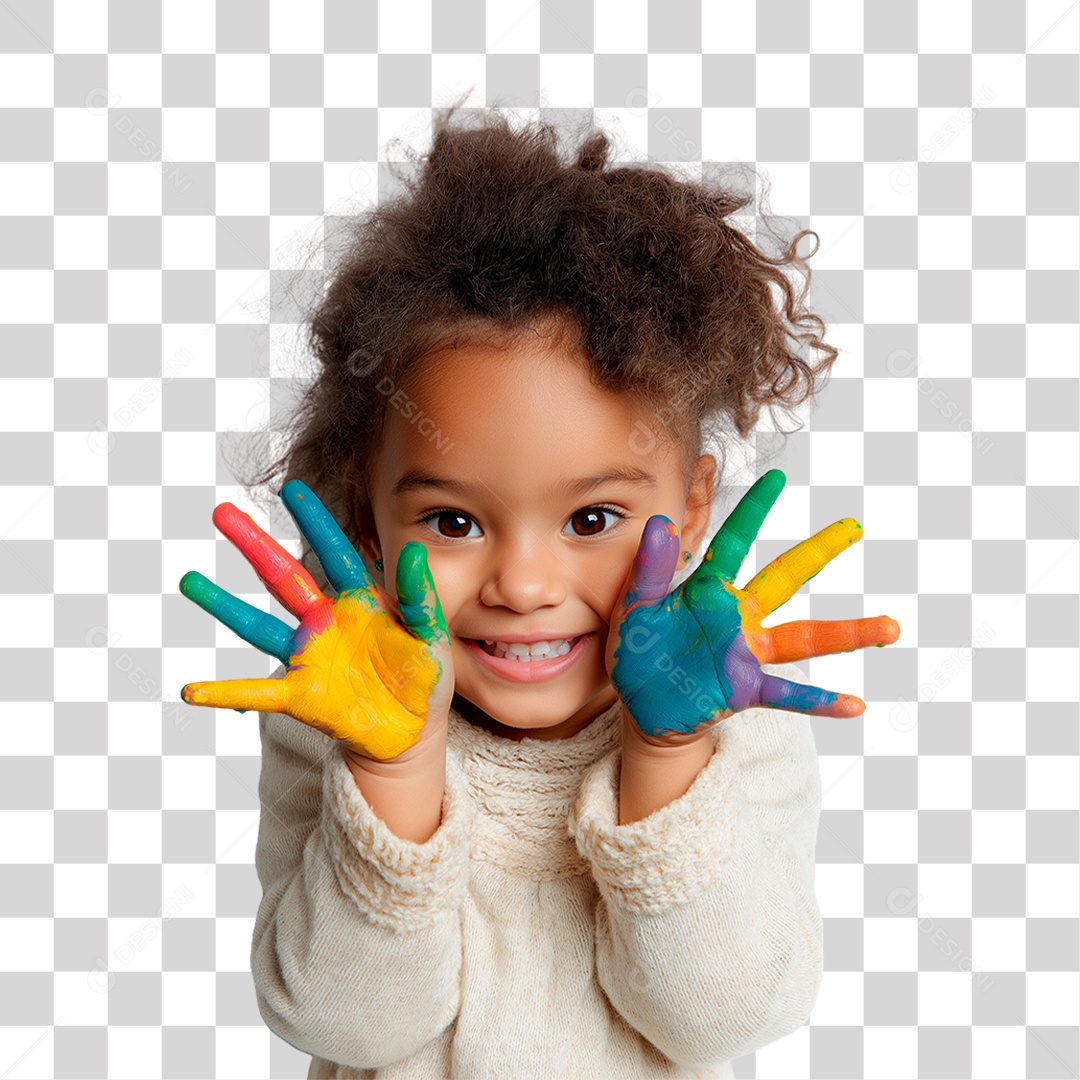 Menina com as Mãos Pintadas PNG Transparente