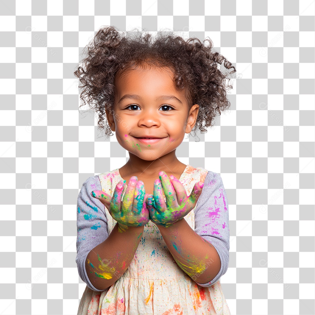 Menina com as Mãos Pintadas PNG Transparente