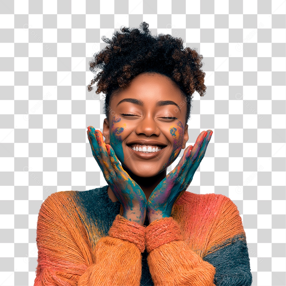 Menina Negra com as Mãos Pintadas PNG Transparente