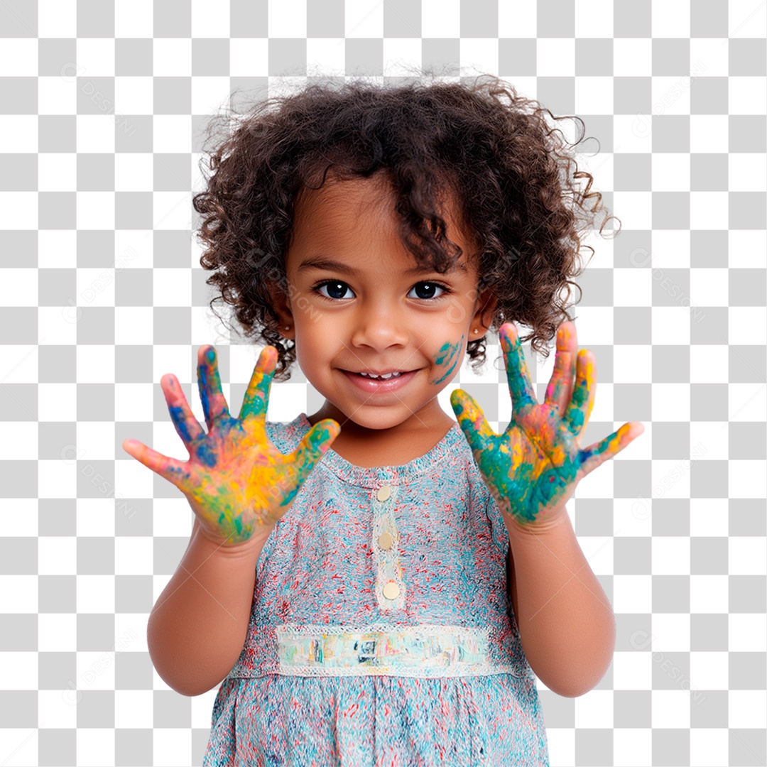 Menina com as Mãos Pintadas PNG Transparente